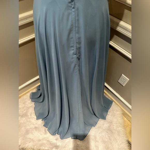 Brideside Cher dusty blue women’s chiffon spaghetti strap formal evening dress - Picture 10 of 16
